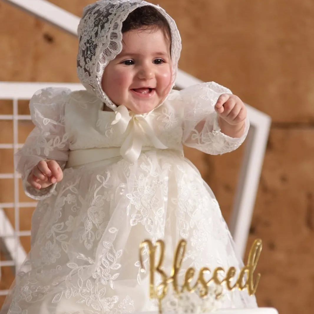 Mia Christening Gown With Bonnet - 1022 LF