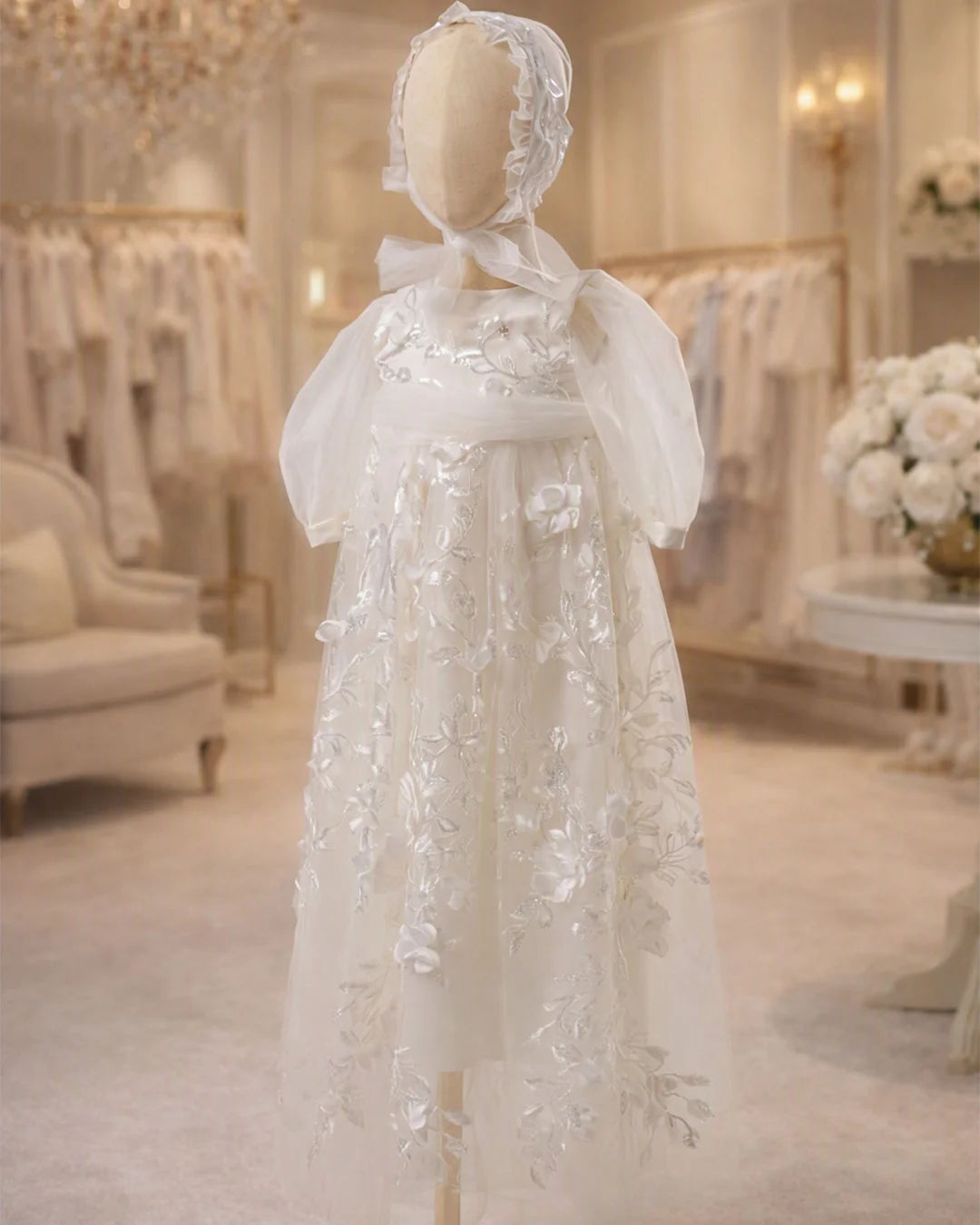 Carine Christening Gown With Bonnet - 1083 LF