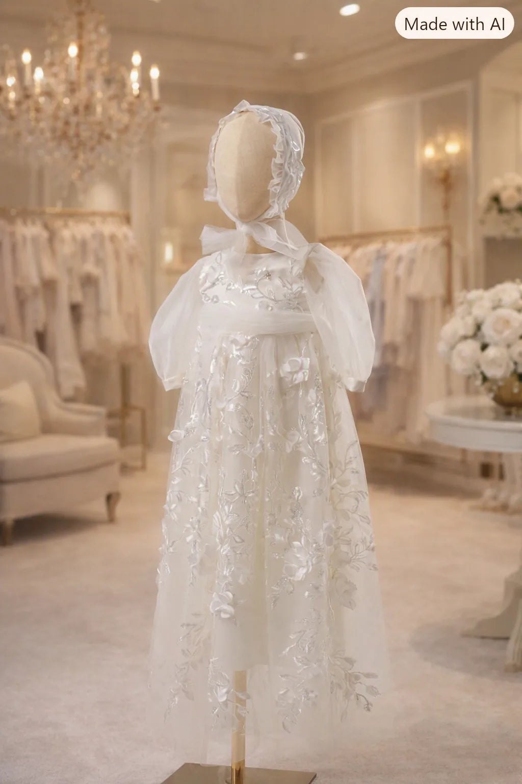 Carine Christening Gown With Bonnet - 1083 LF