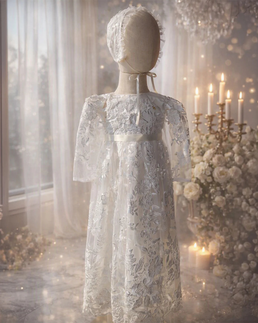 Carine Christening Gown With Bonnet - 1084 LF