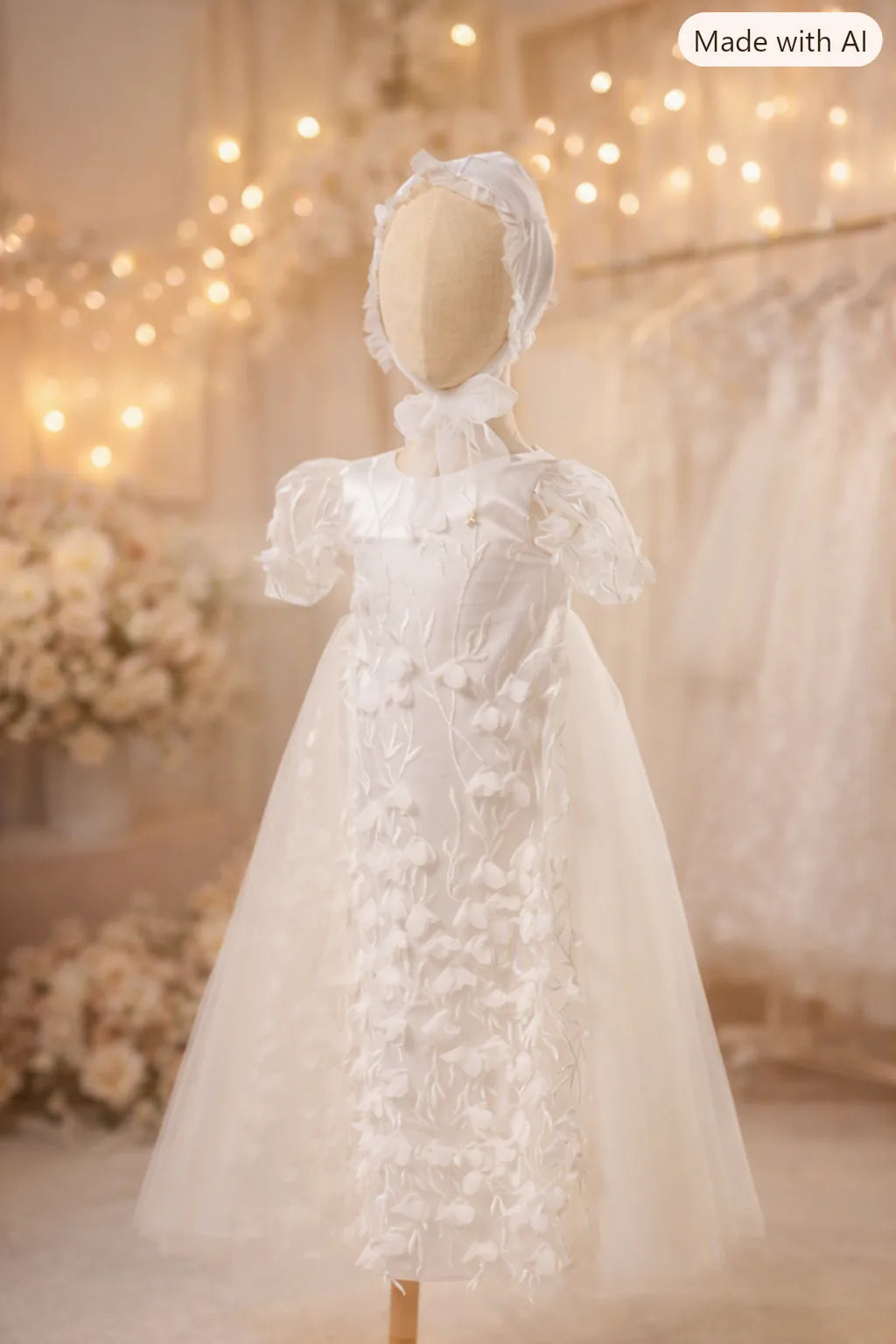 Nour Christening Gown With Bonnet - 1085 LF