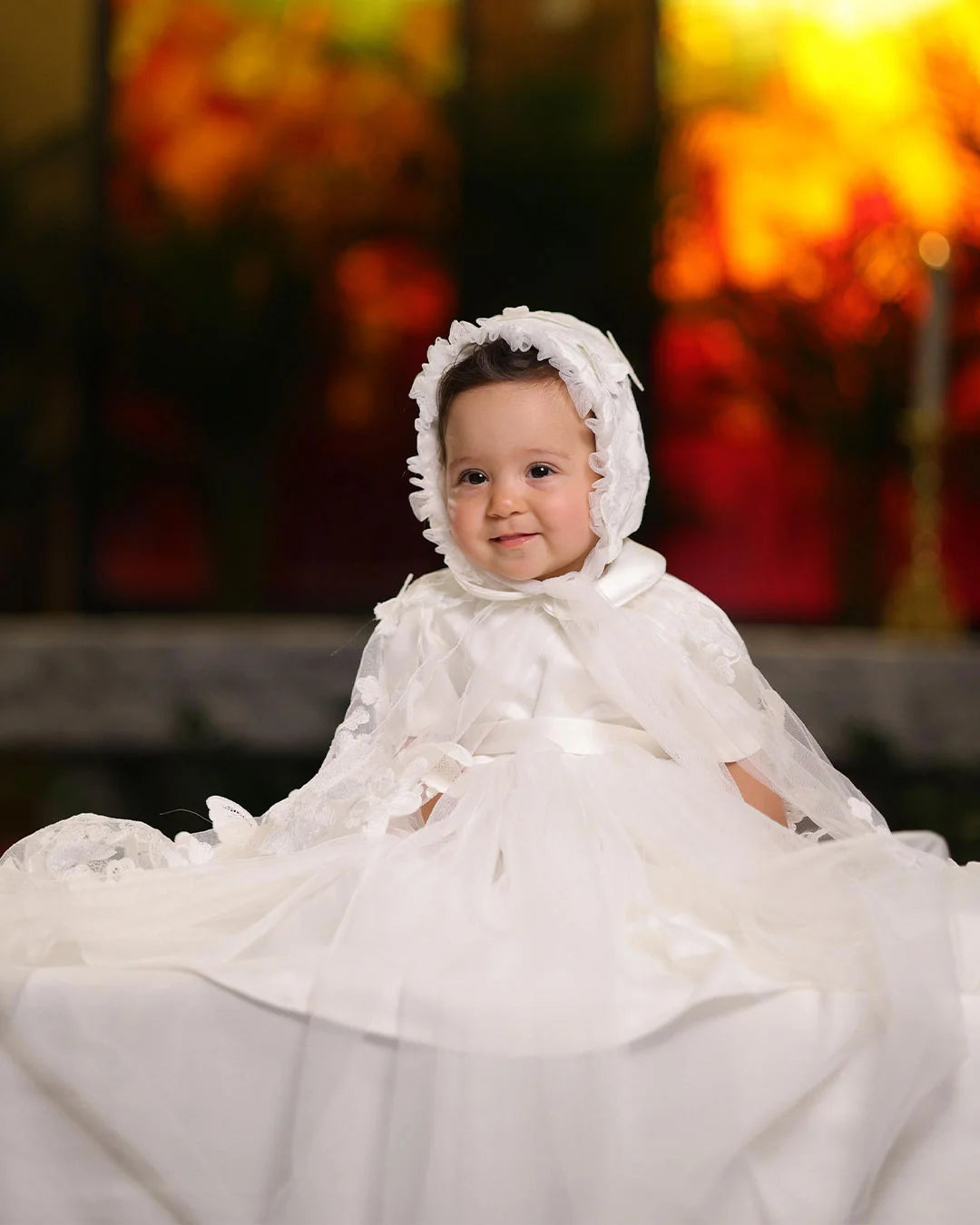 Rose Christening Gown With Bonnet - 1112 LF