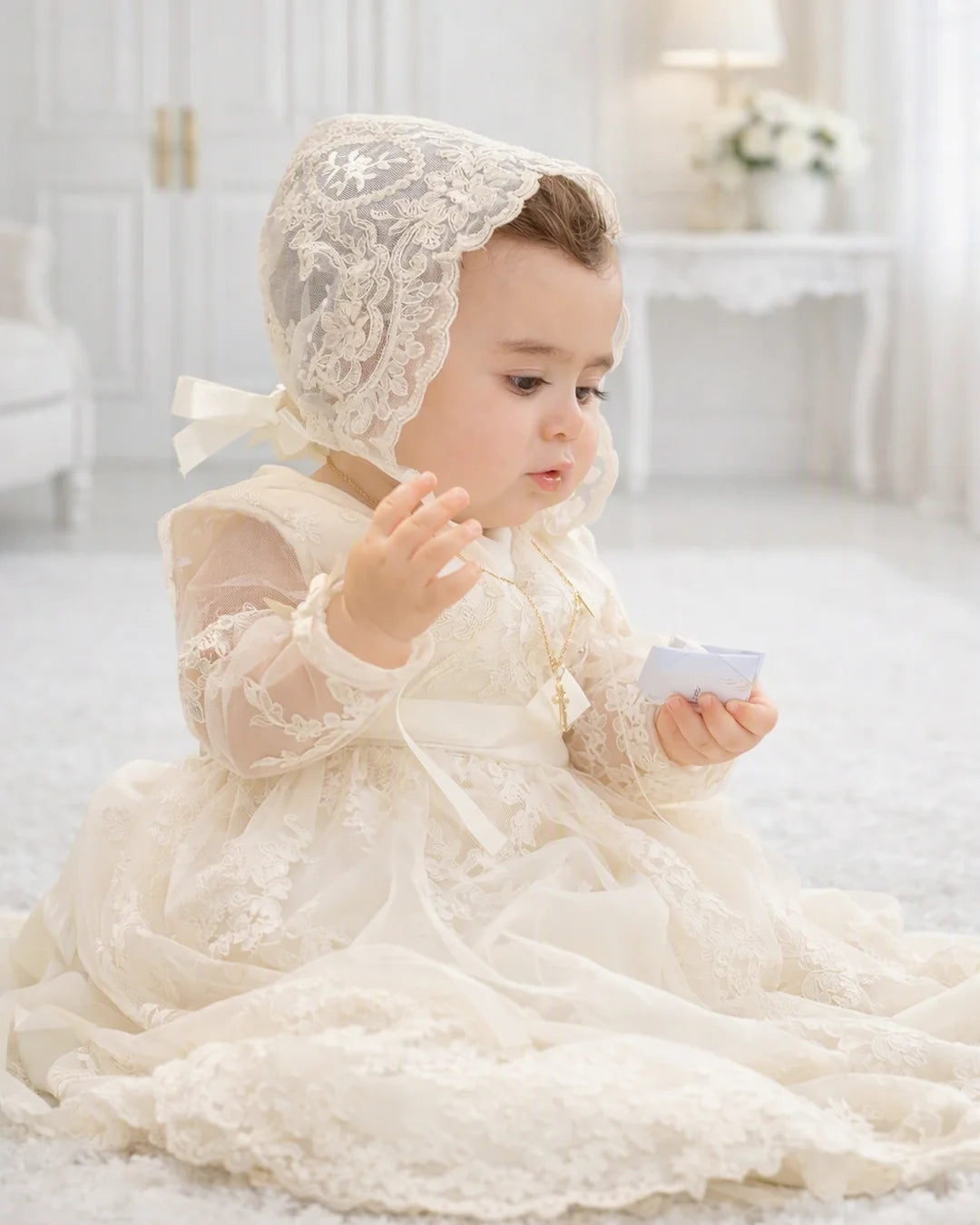 Angela Christening Gown With Bonnet - 9918 LF